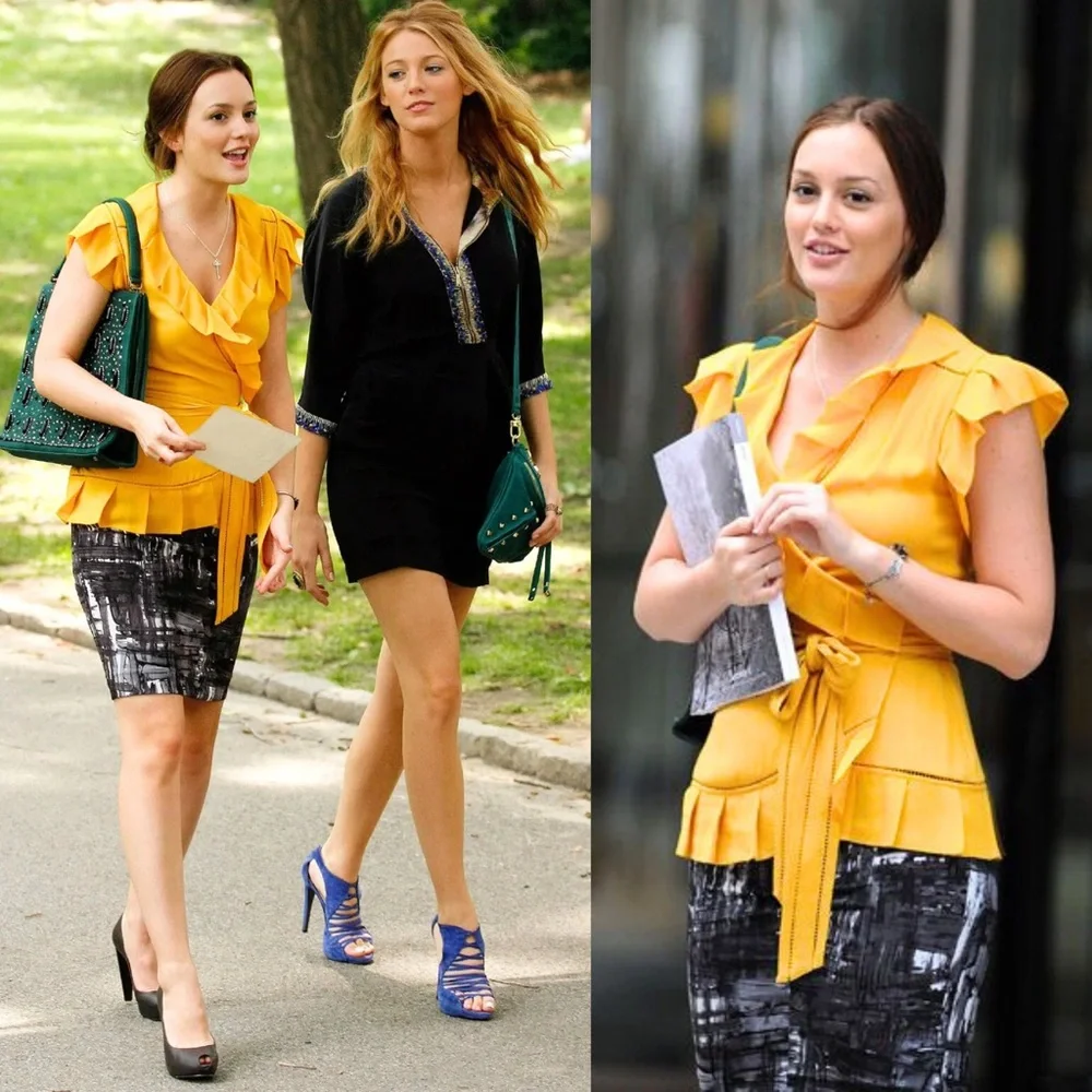 ASO Blair Waldorf in Gossip Girl Vince Abstract Brushstroke Pencil Skirt